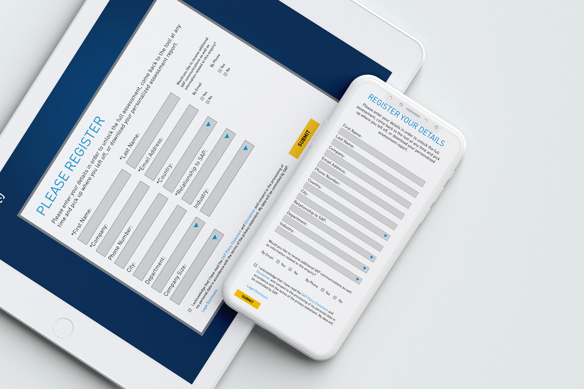 Registration form for user's data.